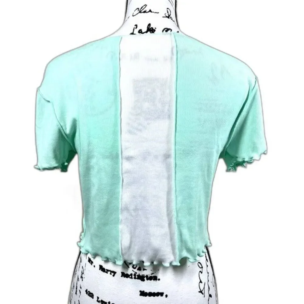Aeropostale mint green  crop top lettuce hem baby tee top size L streetwear - Picture 2 of 16